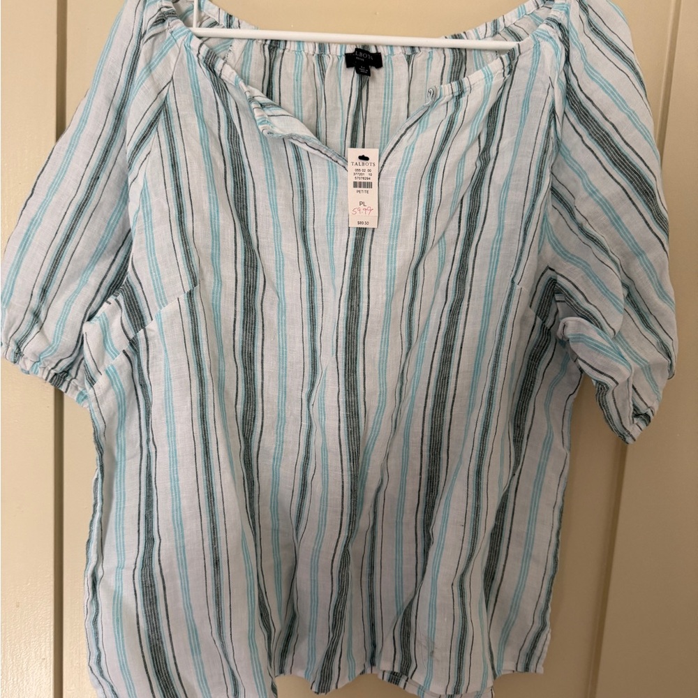 Talbot’s Gauze Striped Blue and White Women's Top LP-loose fit